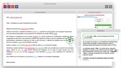 Fenêtre de correction avec explications